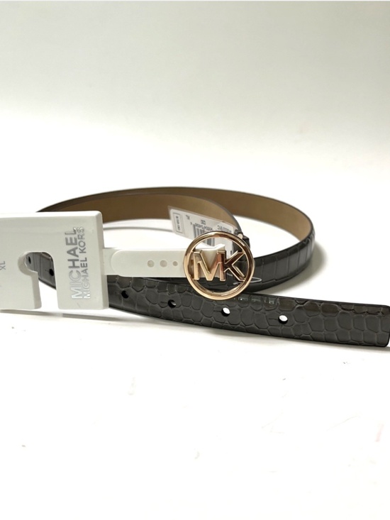 Michael Kors Slim Belt Gray Faux Croc Patent Leather MK Logo XL 43.5” NWT main image 4